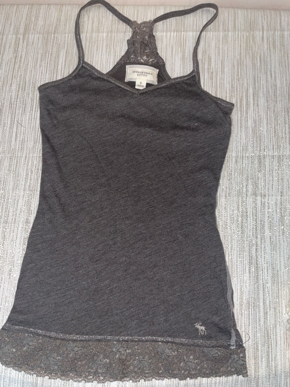 Abercrombie & Fitch Charcoal Grey Lace-Trim Racerback Camisole